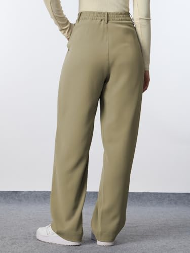 The Souled Store Korean Pants 3.0: Forest Green Women and Girls Buttoned Solid Polyester Straight Fit Casual Korean Pants