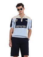 The Indian Garage Co Mens Oversized Fit Colourblocked Half Sleeves Neck Flat Knit Polo T-Shirt