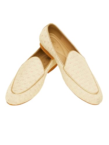 Manyavar MenS Velvet Sequinned Pull On Loafers(Warm White,10 No.)