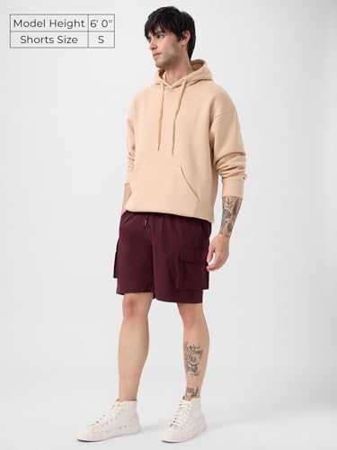 The Souled Store Solids: Mahogany Brown Men and Boys Drawstringed Nylon Blend Regular Fit Bermuda Shorts