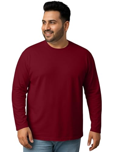 Veirdo Men's Cotton Oversized Fit Drop Shoulder Solid Core Plus Size Full Sleeve T-Shirt Mar