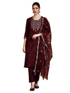 Varanga Women Ethnic Motifs Embroidered Regular Kurta With Trousers & With Dupatta