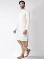 Kisah Men Cream-Coloured Kurta Full Sleaves, Knee Length, Straight, Regular Fit, Mandarin Collar Ethnic Wear