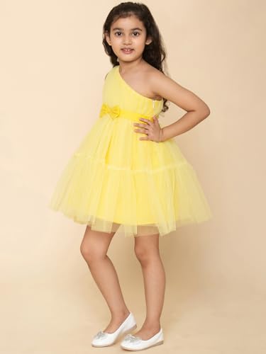A.T.U.N. (ALL THINGS UBER NICE) Girls One Shoulder Birthday Princess Bow Dress for Kids 1-10Y Yellow