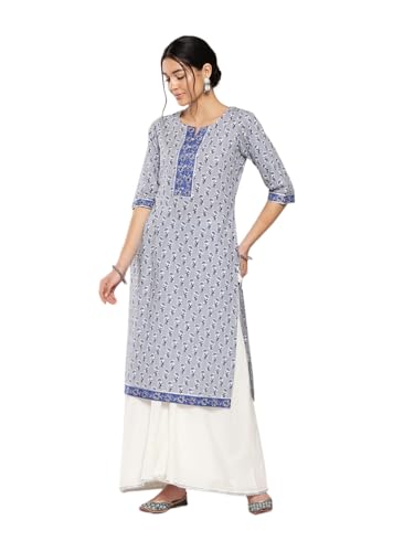 Libas Women'S Cotton Printed Straight Kurta (26292_Blue