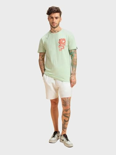 Bewakoof MenS Cyber Samurai Graphic Print Cotton T-Shirt- Regular Fit, Round Neck, Half Sleeves 589374_Green_Xl