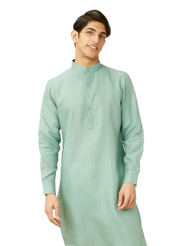 Manyavar MenS Tropical Blue Chequered Kurta (L)