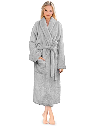 PAVILIA Premium Womens Plush Soft Robe Fluffy, Warm, Fleece Sherpa Shaggy Bathrobe (2XL/3XL, Light Gray)