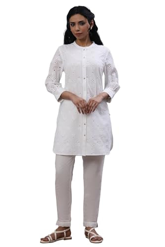 W Women White Floral Print Cotton Straight Kurta_24Few11150-400369_Xl