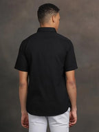 Turtle Men Black Slim Fit Solid Pure Cotton Casual Shirt