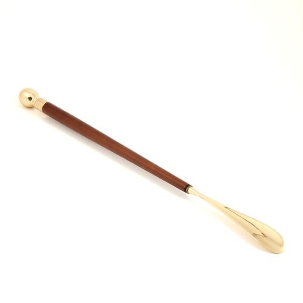 Bey-Berk International BB638 Teak Wood with Brass Accents Shoe Horn &amp; Polishing Sponge