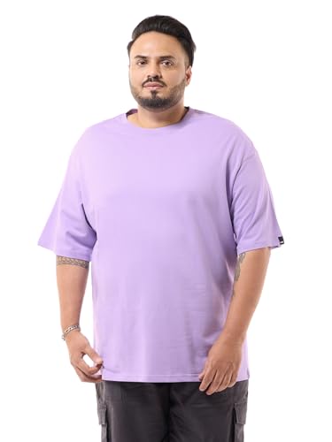 Bewakoof Heavy Duty 1.0 Mens Solid Oversized Fit Half Sleeve Round Neck Terry Plus Size T-Shirt_642149_Purple_6XL