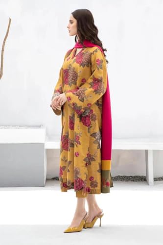 ANNI DESIGNER Womens Rayon Viscose Printed Straight Kurta with Pant & Dupatta (Alim Yellow_S_Yellow_Small)