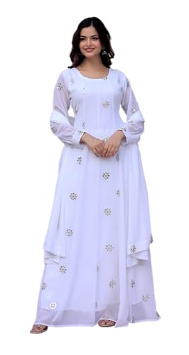 Wedani Georgette White Embroidered Anarkali Dress for Women