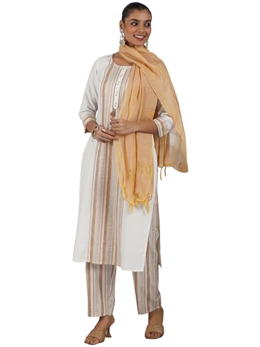 Libas Womens Printed Cotton Blend Straight Kurta With Trousers And Dupatta