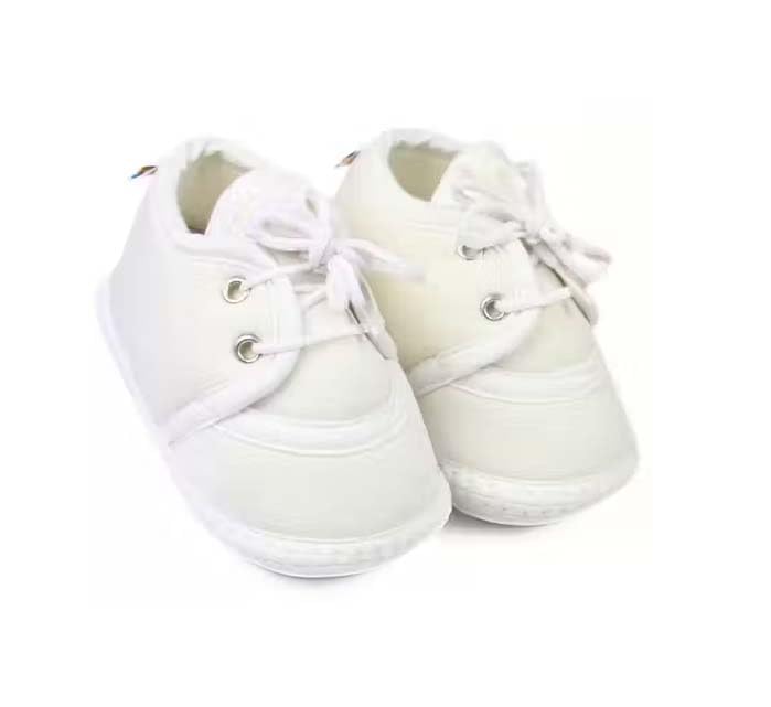 Kids Choice Baby Booties, White, 100% Cotton, Soft Sole Crib Shoes With Adjustable Lace Closure, Newborn Infant 0-12