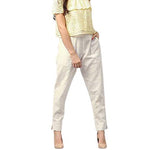 Digital Shopee Regular Fit Elastic Waist Ankle Length Cotton Casual Trouser With Two Side Pockets For Women White
