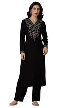 Aurelia Black Solid Acrylic Straight Kurta & Palazzo For Women (Size: L)-24Noas15385-607623