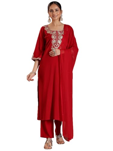 Libas WomenS Viscose Kurta Set (36924R_Red