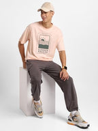 Nobero MenS Oversized Printed T-Shirt Blush