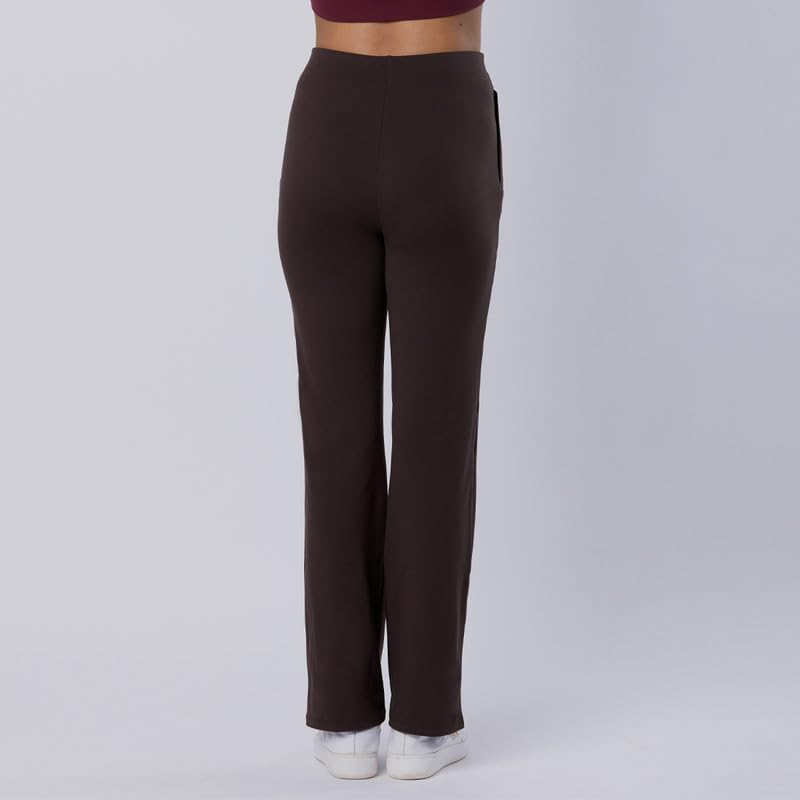 BlissClub Women The Ultimate High Rise Straight Pants|Trousers for Women|Straight Fit|Pintuck Design|Polyester,Brown