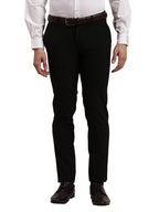 Turtle Men Black Slim Fit Solid Flat Front 4 Way Stretch Formal Trouser