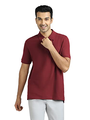 XYXX Mens Cotton Solid Relaxed Fit T-Shirt (XY_CR14_Polo Tshirt_1_Bold Burgundy