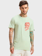 Bewakoof MenS Cyber Samurai Graphic Print Cotton T-Shirt- Regular Fit, Round Neck, Half Sleeves 589374_Green_Xl