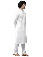 See Designs Cotton Men White Chikankari Embroidered Straight Kurta With Pyjama