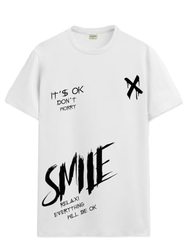 ADRO Mens Smile Printed Cotton T-Shirt_RN24-L2-SMILE-WH-XL White