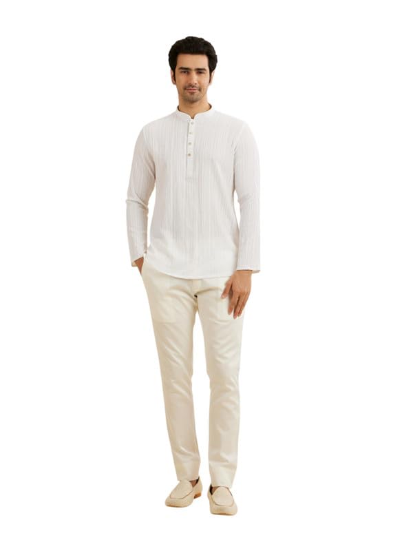 Manyavar MenS Spandex Textured Short Kurta (White,Xl)