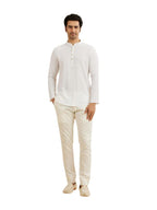 Manyavar MenS Spandex Textured Short Kurta (White,Xl)