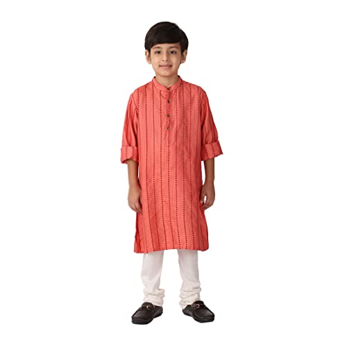 Fabindia Kids Blend Chinese Collar Long Kurta Viscose_6-8Y Coral