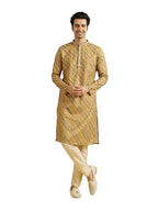 Manyavar MenS Cotton Blend Diagonal Print Kurta Pyjama Set (Mustard,Xl)