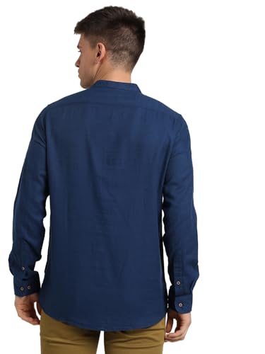 Turtle Men 100% Cotton Blue Solid Slim Fit Casual Kurta Shirt
