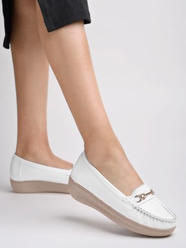 Shoetopia WomenS Flat Loafers White