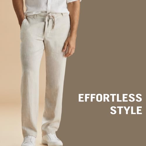 Perry Ellis Men's 100% Linen Drawstring Casual Pants For Men, Regular Fit, Lightweight (Waist Size 29-54 Big & Tall), Slate, 40W