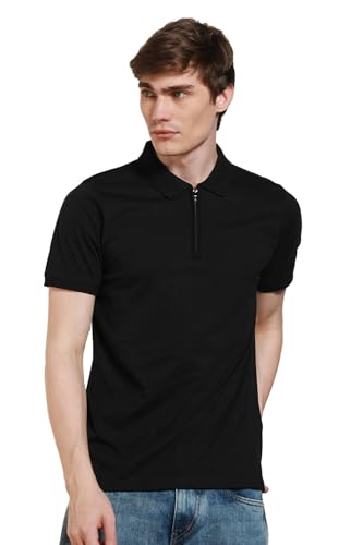 Dennis Lingo Mens Black Solid Polo Neck Half Sleeves Regular Fit T-Shirts (Dlmtsw23091_Bk, Black, M)