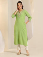 Libas Women'S Silk Blend Solid Straight Kurtas