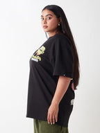 Bewakoof Heavy Duty 1.0 Official Spongebob Merchandise Womens Graphic Print Oversized Fit Half Sleeve Round Neck CottonPoly Plu