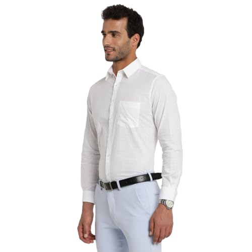 Turtle Men 100% Cotton Regular Fit Solid Full Sleeve Formal Shirt White