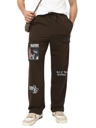 Bewakoof Official DC Merchandise Batman Mens Graphic Print Oversized Fit Terry Trackpants_664130_Brown_XL