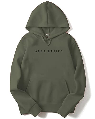 ADRO Men's Cotton Neck Hooded Sweatshirt (H22-M-AR2-OL_Olive_XL)