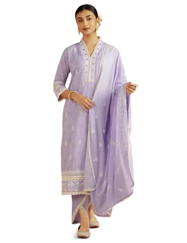 Kaari Cotton Womens Kurta Set (KAAAW24WSKD-92029_Lavender Bagh _XL)