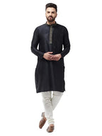 Sojanya (Since 1958, MenS Silk Blend Black Self Design Only Long Kurta, Size: 38