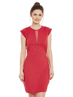 Miss Chase WomenS Solid Cap Sleeve Round Neck Mini Bodycon Dresses(Mcaw14D02-57-64-02,Red,X-Small)