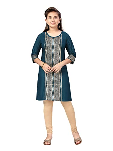 Aarika GirlS Cotton Kurti Legging Set (Kl-F-25_Dark Green-Gold_40)