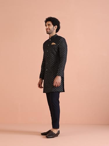 Kisah MenS Black Sherwani Trousers Set