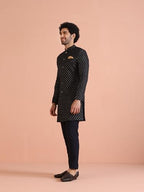 Kisah MenS Black Sherwani Trousers Set