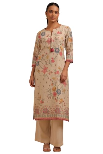 Soch Women Linen Floral Print Kurta Tassels